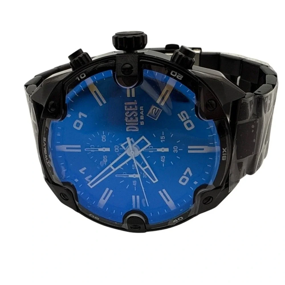 Diesel Mens Spiked Chronograph Watch DZ4609B Black Stainless Steel‎